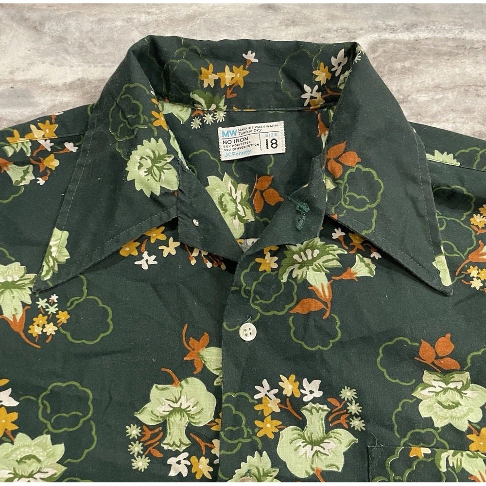 Vtg 70s Floral Cottage Core Mod GoGo Disco Button-Down Shirt JC Penney Womens 18